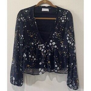 Urban Outfitters Floral Blouse Women’s M Long Balloon Sheer Sleeves Boho V-Neck